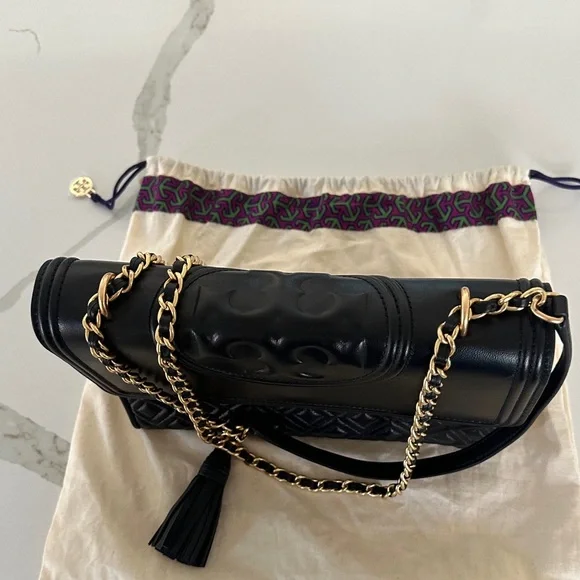 Tory Burch Fleming Large Convertible Bag Black Quilted Leather w/ Dust Bag - Picture 6 of 13